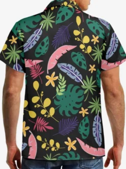 Chemise Décontractée Hommes Manches Courtes Fleuries Noir Vacances Hawaï