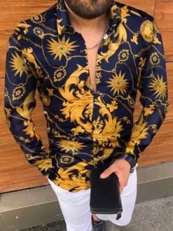 Chemise Décontractée Imprimées Jaunes Homme Chic