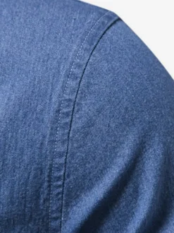 Chemise Décontractée Manches Longues Hommes Couleur Unie Coupe Cintrée En Denim