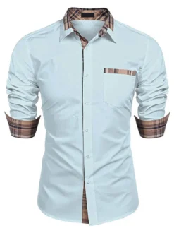 Chemise décontractée pour homme Col rabattu Casual Bloc de couleur amovible Bleu bébé Chemises pour hommes