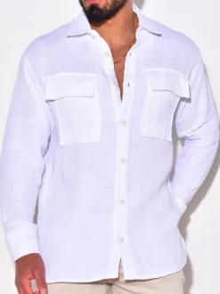 Chemise Décontractée Pour Homme Col Rabattu Chic Chemises Homme Blanches