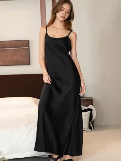Chemise de nuit longue noire extensible élégante lingerie adulte