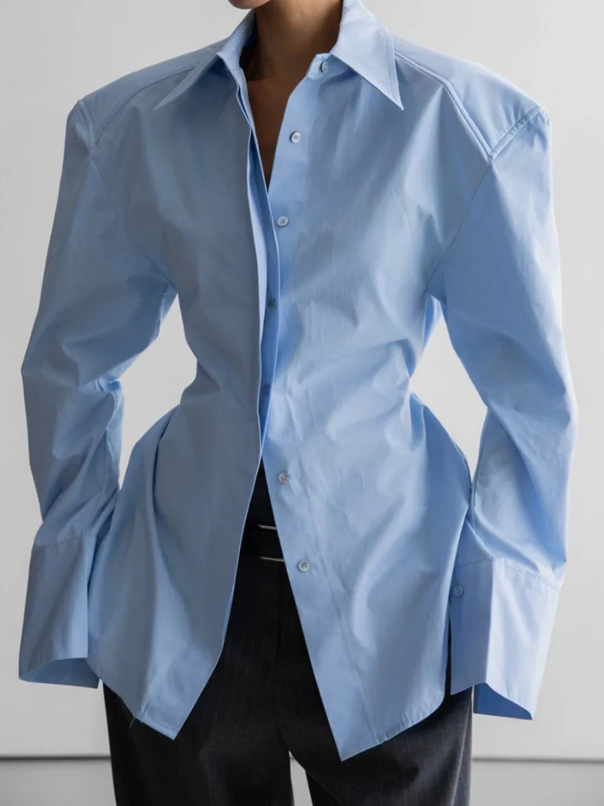 Chemise habillée à manches longues col pointu oversize et poignets larges
