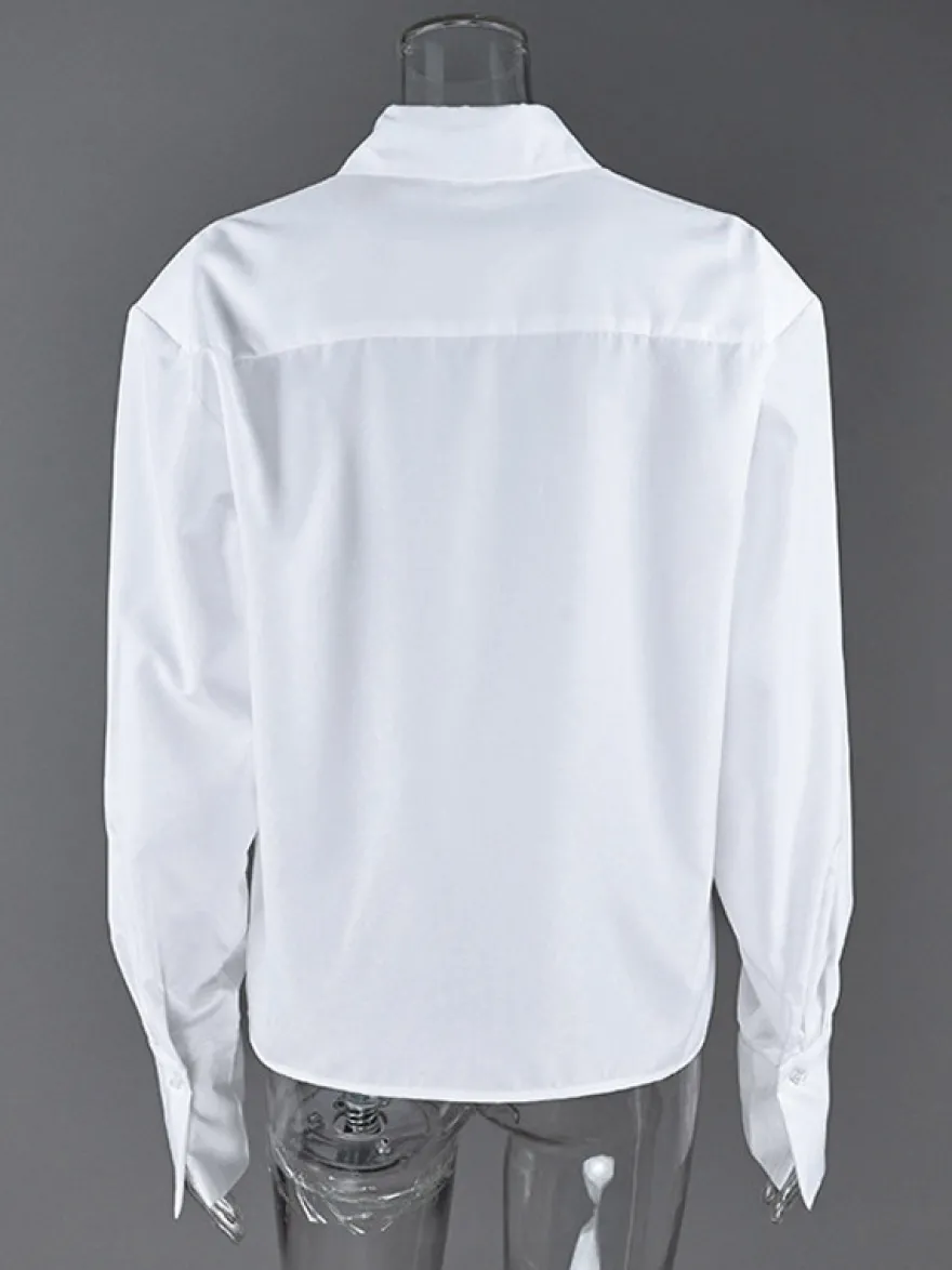 Chemise habillée à manches longues col pointu oversize et poignets larges
