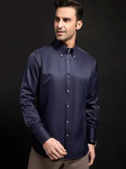 Chemise à manches longues pour homme couleur unie col haut boutons en cristal style décontracté