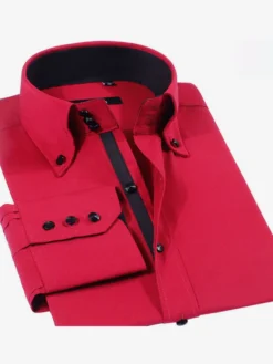 Chemise à manches longues pour homme coupe slim élastique bouton cristal style business décontracté