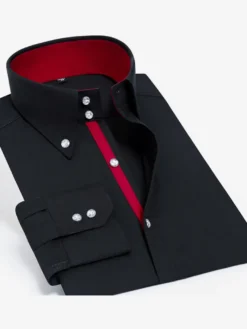 Chemise à manches longues pour homme coupe slim élastique bouton cristal style business décontracté
