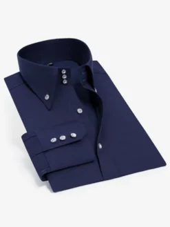 Chemise à manches longues pour homme coupe slim élastique bouton cristal style business décontracté