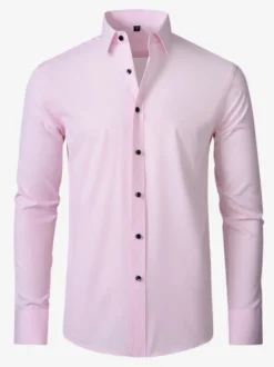 Chemise à manches longues pour homme coupe slim boutonnée couleur unie
