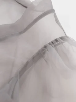 Chemise Pour Femme Gris Stretch Plissé À Lacets Col En V Décontracté Manches Longues Tulle Tops