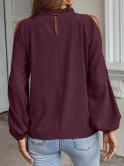 Chemise Pour Femme Rouge Col Rond Décontracté Manches Longues Tops