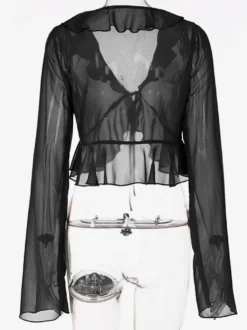 Chemise pour femme verte en polyester col en V plissée décontractée à lacets manches longues