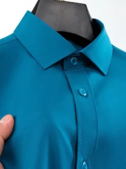 Chemises à manches courtes pour hommes chemises décontractées en soie glacée infroissables