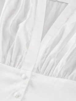 Chemisier blanc à décolleté plongeant pour femme - Top sexy transparent à manches longues - Style français pour soirées printanières streetwear 2026
