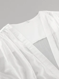 Chemisier blanc à décolleté plongeant pour femme - Top sexy transparent à manches longues - Style français pour soirées printanières streetwear 2026