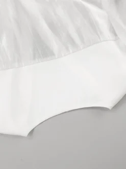 Chemisier blanc à décolleté plongeant pour femme - Top sexy transparent à manches longues - Style français pour soirées printanières streetwear 2026
