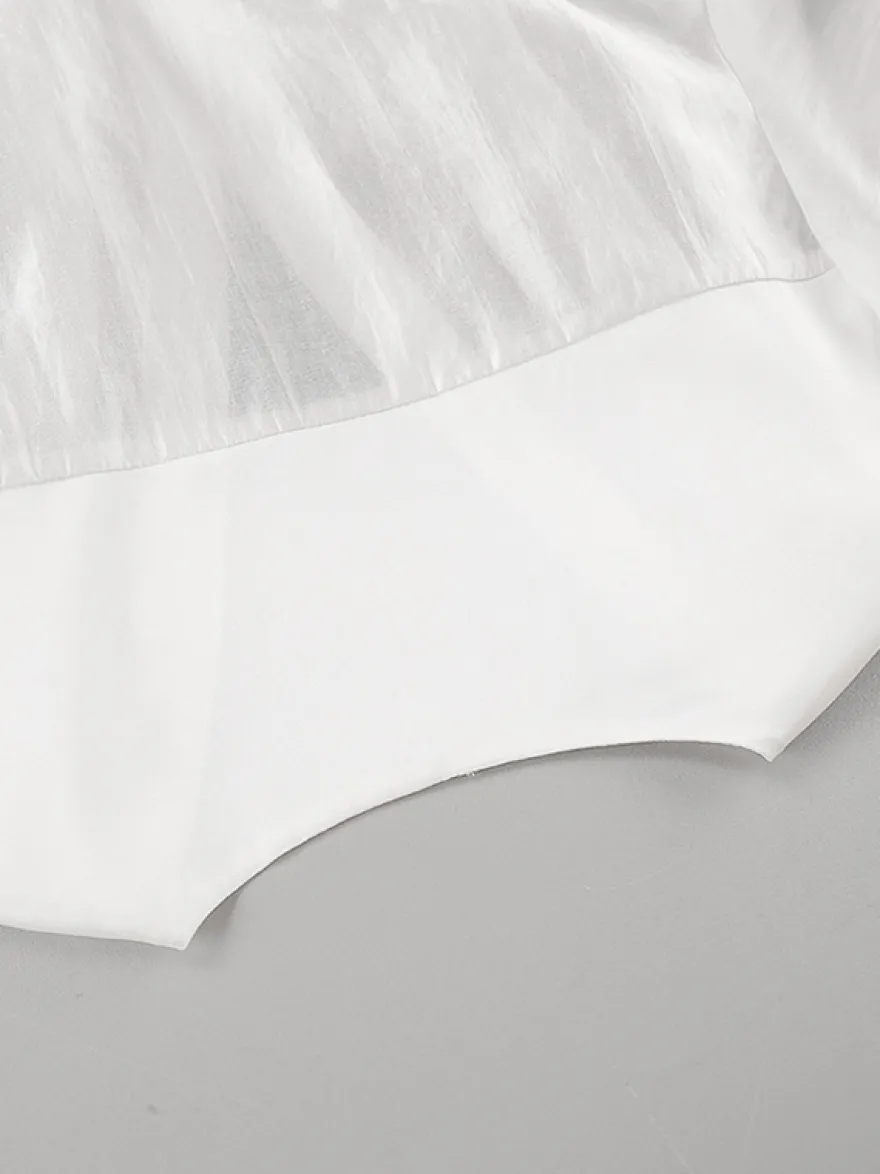 Chemisier blanc à décolleté plongeant pour femme - Top sexy transparent à manches longues - Style français pour soirées printanières streetwear 2026