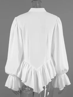 Chemisier péplum blanc élégant pour femme - Col V dos nu manches lanternes coupe ajustée - Idéal pour le printemps et le soir (2026)