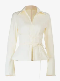 Chemisier péplum élégant et ajusté pour femme - Blouse vintage à manches cloche et taille nouée - Top chic Y2K pour un rendez-vous romantique au printemps 2026
