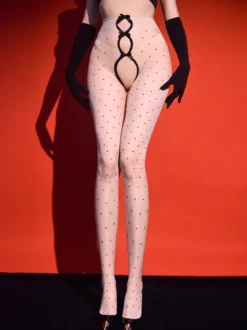 Collants et bas pour femmes couleur café transparents sans entrejambe avec nœuds.
