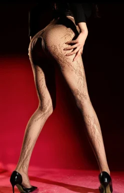 Collants et bas résille noirs en dentelle florale sans entrejambe