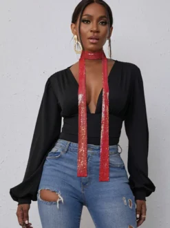 Collier ras du cou en strass foulard long en cristal scintillant accessoire de cou pailleté pour une soirée