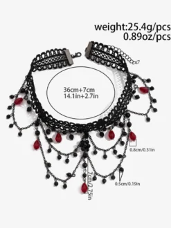 Collier ras du cou multicouche en dentelle rouge pour femme gothique sexy