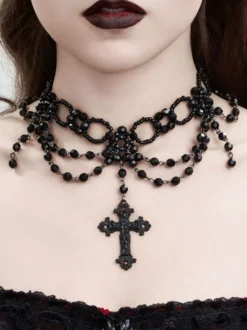 Collier ras du cou multicouche en dentelle rouge pour femme gothique sexy