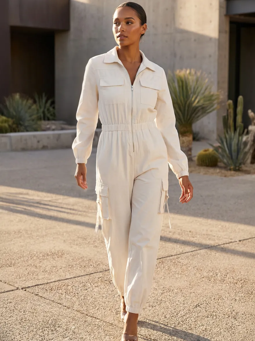 Combinaison cargo avec taille élastique et poches pour femme 2026