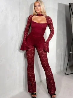 Combinaison de club décontractée en polyester manches longues col licou dentelle vêtements de club