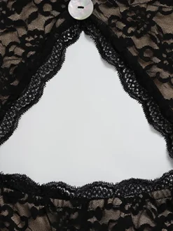 Combinaison en dentelle ajourée pour femme - Combinaison noire gothique à dos ouvert imprimé floral transparent et évasée - Tenue de soirée printanière 2026