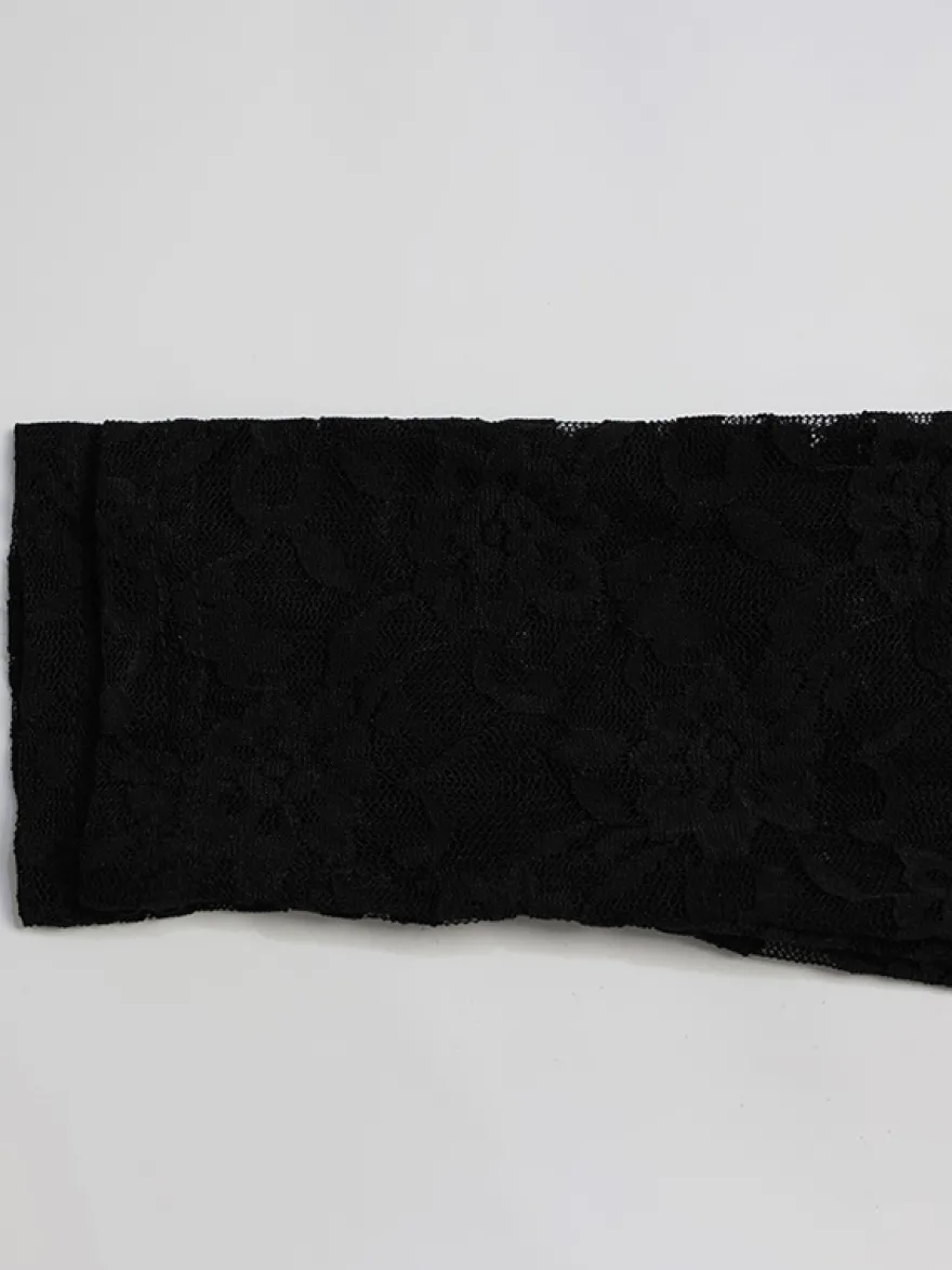 Combinaison en dentelle ajourée pour femme - Combinaison noire gothique à dos ouvert imprimé floral transparent et évasée - Tenue de soirée printanière 2026