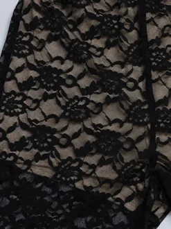 Combinaison en dentelle ajourée pour femme - Combinaison noire gothique à dos ouvert imprimé floral transparent et évasée - Tenue de soirée printanière 2026