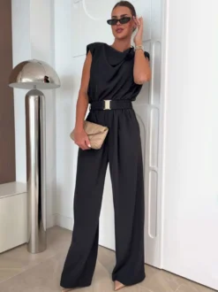 Combinaison kaki à col bénitier et ceinture droite tenue d'été une pièce