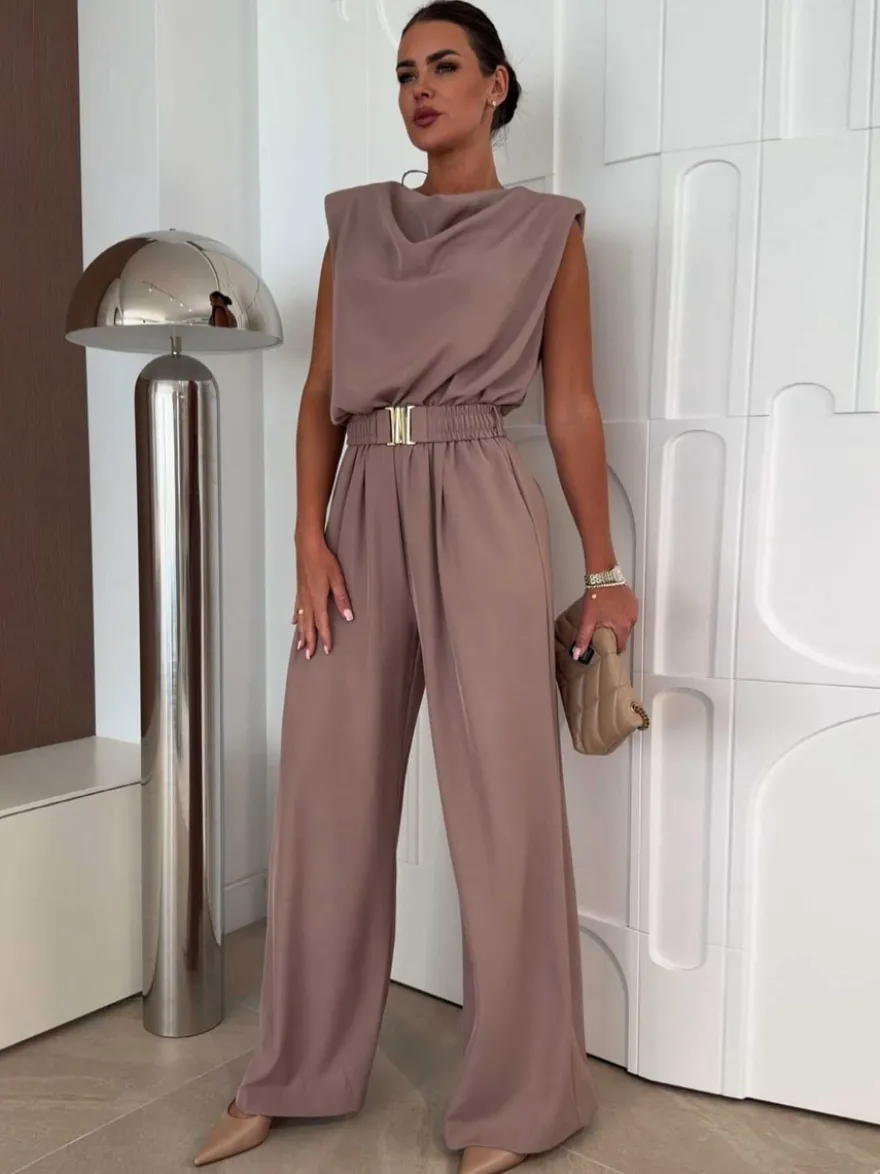 Combinaison kaki à col bénitier et ceinture droite tenue d'été une pièce