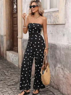 Combinaison noire sans manches et sans bretelles ample tenue d'été une pièce