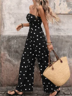 Combinaison noire sans manches et sans bretelles ample tenue d'été une pièce