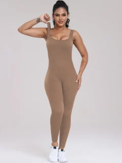 Combinaisons De Sport Col En U Sans Manches Lycra Spandex Dos Nu Vêtements De Sport Femmes