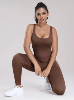 Combinaisons De Sport Col En U Sans Manches Lycra Spandex Dos Nu Vêtements De Sport Femmes
