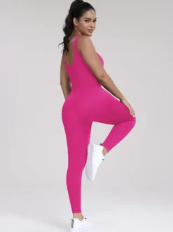 Combinaisons De Sport Col En U Sans Manches Lycra Spandex Dos Nu Vêtements De Sport Femmes