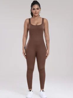 Combinaisons De Sport Col En U Sans Manches Lycra Spandex Dos Nu Vêtements De Sport Femmes