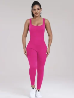Combinaisons De Sport Col En U Sans Manches Lycra Spandex Dos Nu Vêtements De Sport Femmes