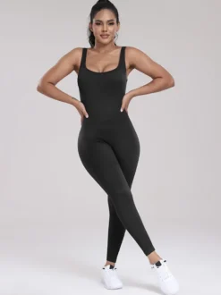 Combinaisons De Sport Col En U Sans Manches Lycra Spandex Dos Nu Vêtements De Sport Femmes