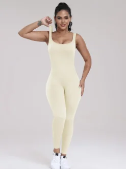 Combinaisons De Sport Col En U Sans Manches Lycra Spandex Dos Nu Vêtements De Sport Femmes