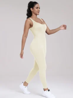 Combinaisons De Sport Col En U Sans Manches Lycra Spandex Dos Nu Vêtements De Sport Femmes