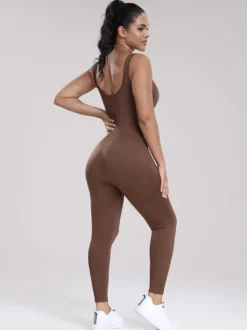 Combinaisons De Sport Col En U Sans Manches Lycra Spandex Dos Nu Vêtements De Sport Femmes