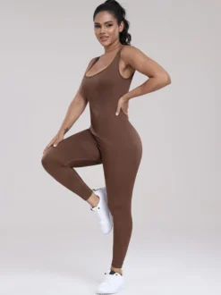 Combinaisons De Sport Col En U Sans Manches Lycra Spandex Dos Nu Vêtements De Sport Femmes