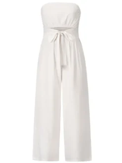 Combinaisons Longs Femme avec Epaule Dénudée Coupe Cintrée à Lacets Unicolore