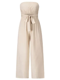 Combinaisons Longs Femme avec Epaule Dénudée Coupe Cintrée à Lacets Unicolore