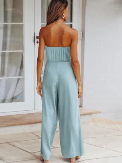 Combinaisons Longs Femme avec Epaule Dénudée Coupe Cintrée à Lacets Unicolore